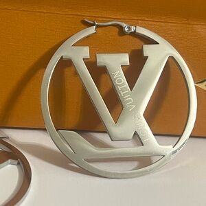 Large 50mm/1.969 inch Silver Initial LV Hoop Earrings 1.969 inch